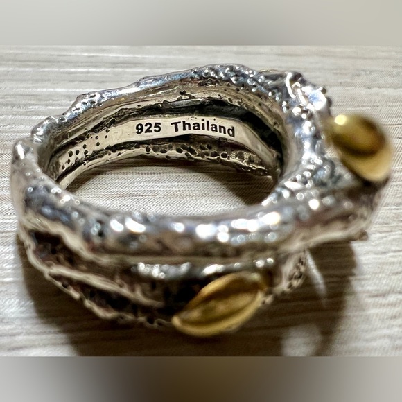 Stephen Dweck Diamonds Sterling Silver & Gold Triple Fortuna Branch Ring, Size 5 - Picture 6 of 10